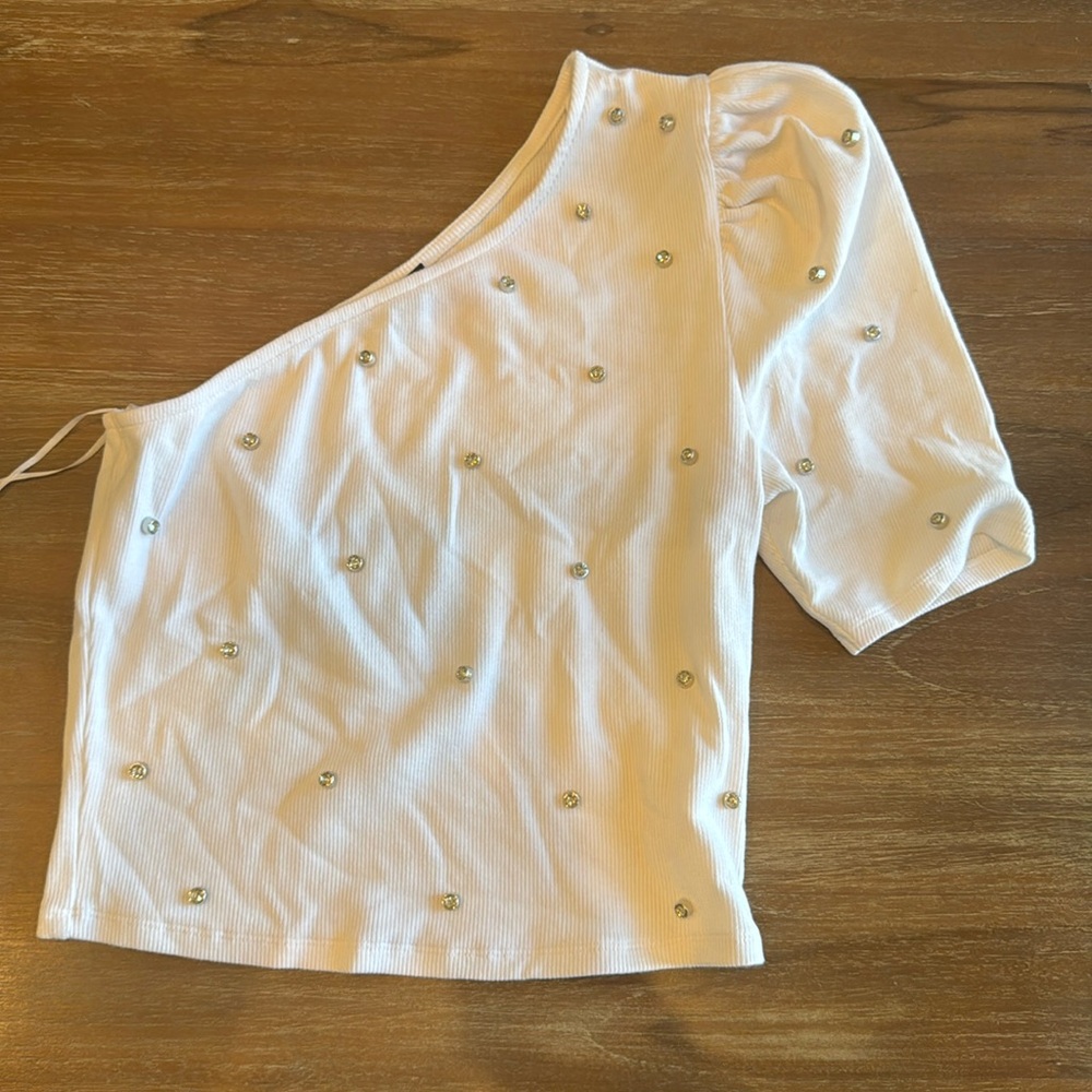 Express off the shoulder rhinestone shirt